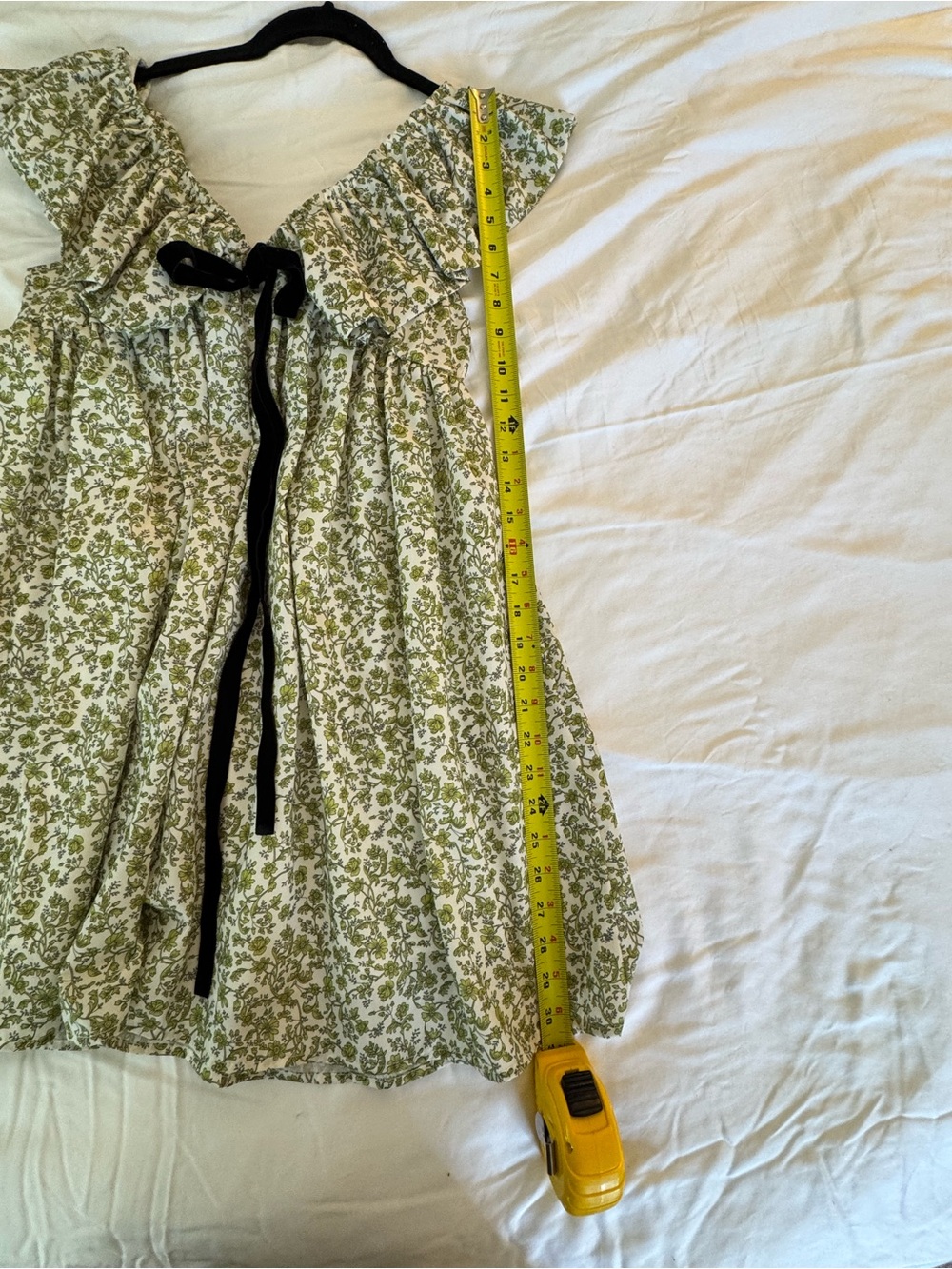 Olive Green Floral Ruffle Mini Dress with Front Tie - Picture 12 of 14